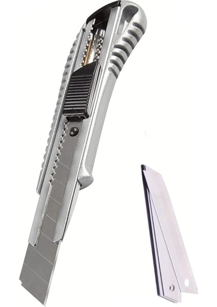 Dayanıklı Alüminyum Gövde 18MM Profesyonel Falçata Bıçak +10 Adet Yedek Maket Bıçak (Maket Bıçağı)