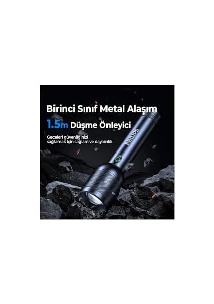 SFL8168/93 30W 3200 Lümen 1000 Metre Menzilli IP44 Su Geçirmez Şarj Edilebilir LED El Feneri Siyah