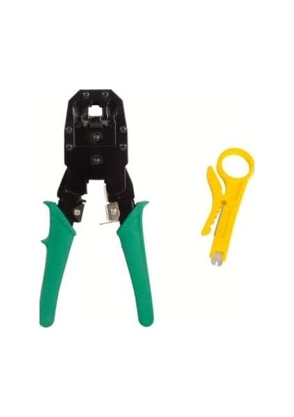 RJ11 Rj9 Jack Telefon Data Kablosu Sıkma Çakma Pensesi + Cat5 Cat6 Data Telefon Kablosu Test Cihazı +Kablo Soyucusu +100 Adet RJ45 Jack Set