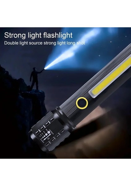 LED El Feneri 450 Lümen Şarj Edilebilir El Feneri ve Powerbank, USB Çıkışlı, LED Aydınlatmalı, Su Geçirmez, Kamp, Acil Durum ve Seyahat Için 4 Işık Modlu