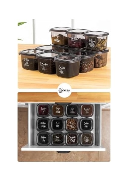 Vienev 36LI Beyaz Sergrfi Etketli Kaşklı Peggy Kare Erzak Bahrt Full Set 8x(1,75, 1,2, 0,55) 12X(0,45) Ant fiyatları