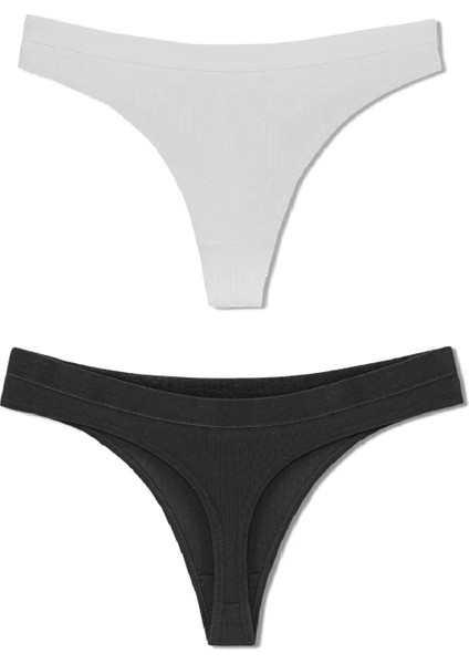 2'li Pamuklu Fitilli Beli Lastikli Kadın String Tanga Külot