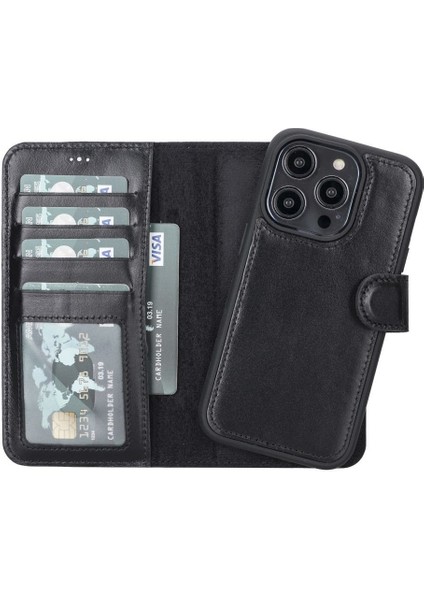 14 Pro Uyumlu Deri Cüzdanlı Kılıf Mwwn Rst1 Siyah