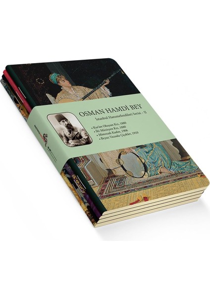 Istanbul Hanımefendileri Serisi Iı - A5, Osman Hamdi Bey 4'lü Defter Seti Iı, Çizgisiz, Toplam 256 Sayfa, Her Biri 64 Sayfa, Tel Dikiş, Esnek Kapak, Tuval Doku, 60 Gram, Sarı Krem Renk