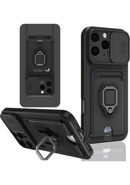 Apple iPhone 13 Pro Uyumlu Kartvizitli Yüzüklü Bağcıklı Silikon Kılıf