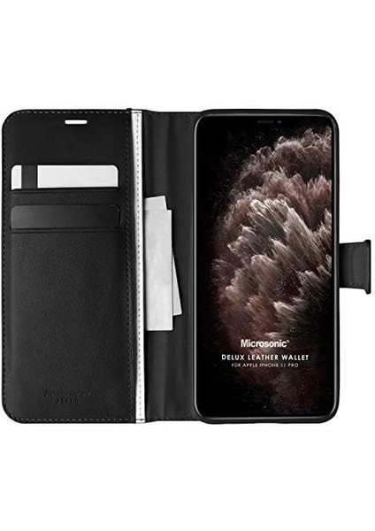 Apple iPhone 11 Pro Için Kılıf Delux Leather Wallet Siyah [Apple iPhone 11 Pro ile Uyumlu Kılıf - Siyah]