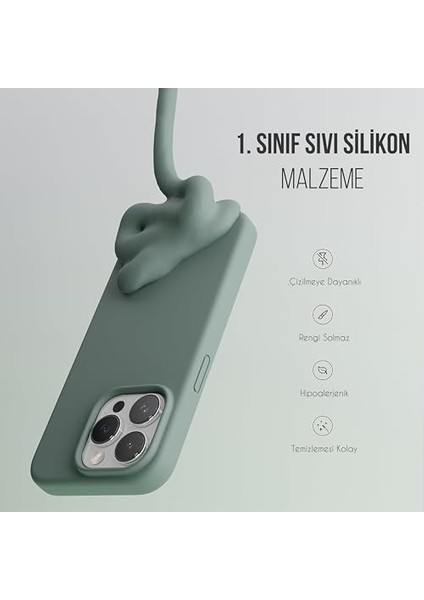 Apple iPhone Kılıf Ince Sıvı Silikon 3 Katmanlı Tam Kaplamalı Yumuşak Jel Kauçuk Kılıf Kapak (iPhone 15 Pro Max Yeşil)