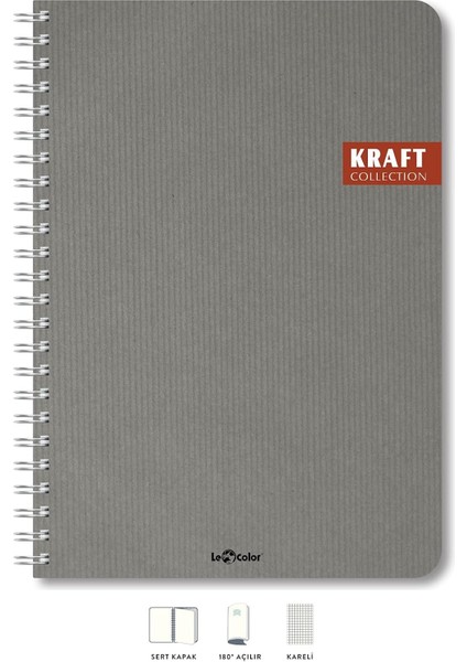 Color 2017105/2 Kraft Defter Sert Kapaklı, Spiralli, 1.hamur Kağıt, 200 Sayfa, Petrol, Yeşili