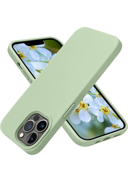 Apple iPhone 13 Pro Max Kılıf 6.7 ile Uyumlu, Ince Sıvı Silikon 3 Katmanlı Tam Kaplamalı Yumuşak Jel Kauçuk Kılıf Kapak, (Açık Yeşil, 6.7 Inç)