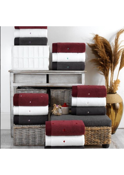 Lubow Love Koyu Gri Krem Nakışlı 50 x 90 6'lı Havlu Seti fırsatları
