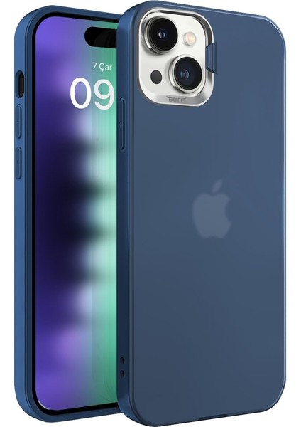 Apple iPhone 15 Plus ile Uyumlu New Corner Kamera Kapaklı Standlı Kılıf (Mavi)