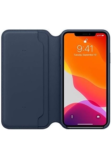 Apple iPhone 11 Pro Max Için Deri Folyo Kılıf - Derin Mavi