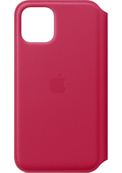Apple iPhone 11 Pro Için Deri Folyo Kılıf - Ahududu