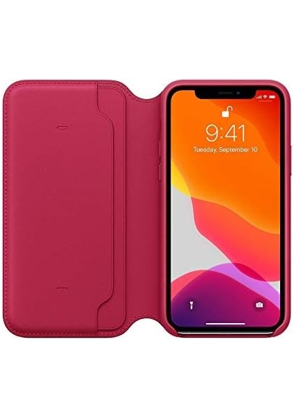Apple iPhone 11 Pro Için Deri Folyo Kılıf - Ahududu