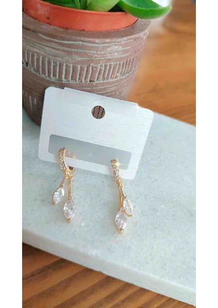 Çelik Zirkon Taşlı Çift Damla Tasarım Küpe Vip Takı fiyatları