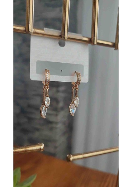 Çelik Zirkon Taşlı Çift Damla Tasarım Küpe Vip Takı fırsatları