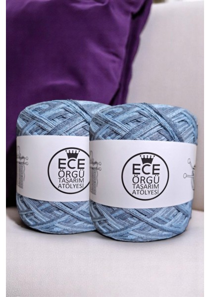 Koyu Mavi, Açık Mavi, Çok Katlı Koton, Tasarım El Örgü İpi (200 Gr.)