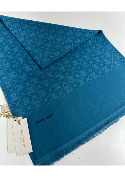 Elegans Monogram Şal-75 x 190-090700-923 Petrol Mavi