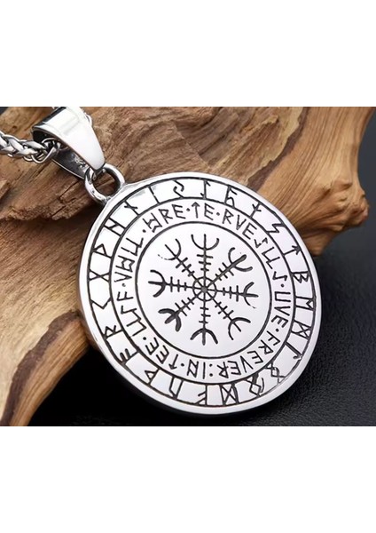 Voyageaccessory Çift Taraflı Kullanım Nordic Yggdrasil Yaşam Ağaç Viking Pusula Kolye / Yaşam Kolye