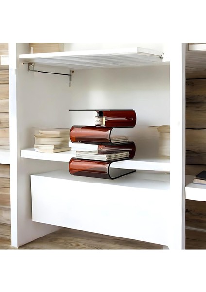 Şeffaf Pleksi Şık Modern Dekoratif Organizer Sehpa Bordo