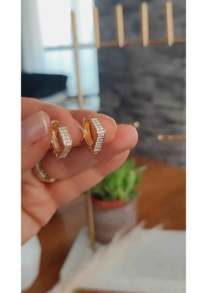 Çelik Zirkon Taşlı Kuyumcu Işçiliğinde Vip Küpe