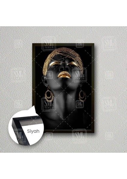 Altın Küpeli Kadın Gold Takılı Çerçeveli Dikey Kanvas Tablo