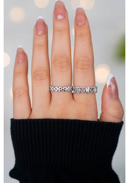 Ayarlanabilir 2 Adet Gümüş Kadın Yüzük