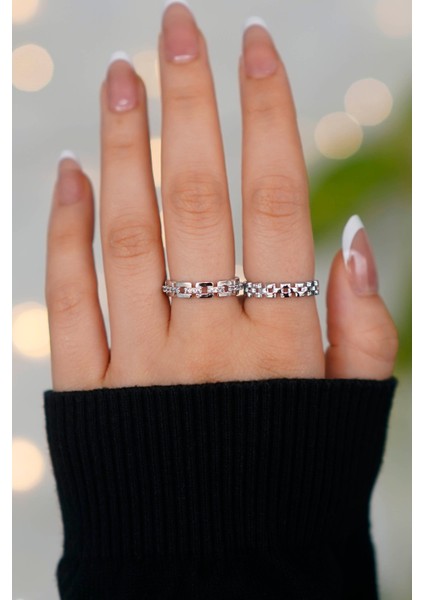 Ayarlanabilir 2 Adet Gümüş Kadın Yüzük