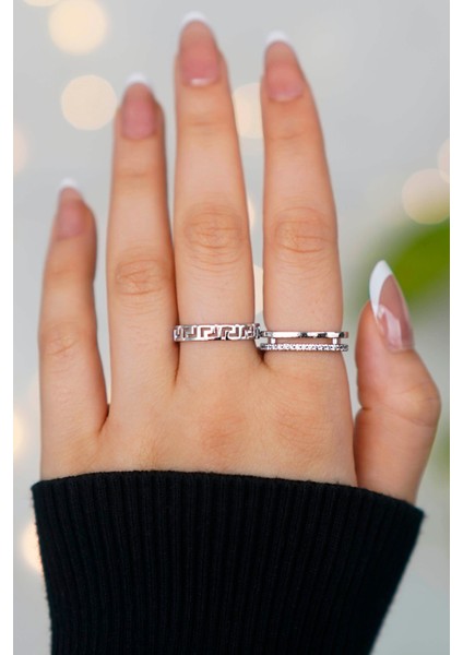 Ayarlanabilir Tasarım 2 Adet Gümüş Kadın Yüzük