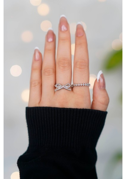 Zarif Tasarım Ayarlanabilir 2 Adet Gümüş Kadın Yüzük fiyatları
