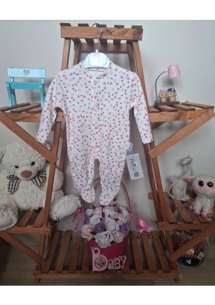 Kız Bebek Kalp Desenli Patikli Tulum