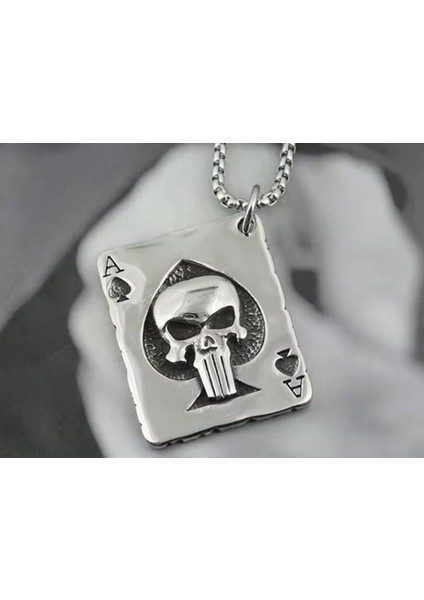 Voyageaccessory Paslanmaz Çelik Poker Kurukafa Kolye -60 cm Zincirli / Maça As Kurukafa Kolye fiyatları