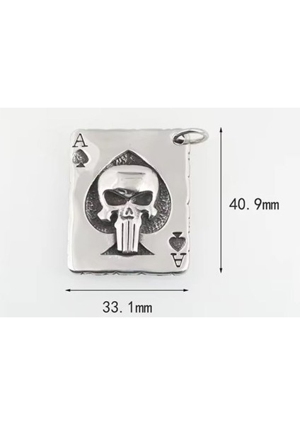 Voyageaccessory Paslanmaz Çelik Poker Kurukafa Kolye -60 cm Zincirli / Maça As Kurukafa Kolye fırsatları