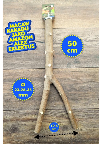 Venty 50 cm Doğal Papağan Tüneği - Y Tünek | Jako, Amazon, Alex, Eklektus, Kayık, Konur - T120