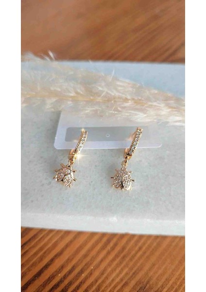 Çelik Zirkon Taşlı Kız Çocuk/bebek Küpesi Uğur Böceği