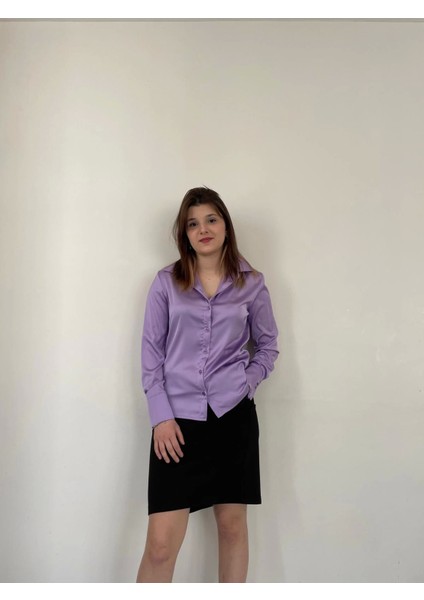 Yumuşak Saten Mor Gömlek