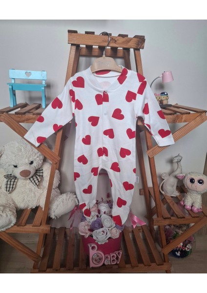 Kız Bebek Kalp Desenli Patikli Tulum