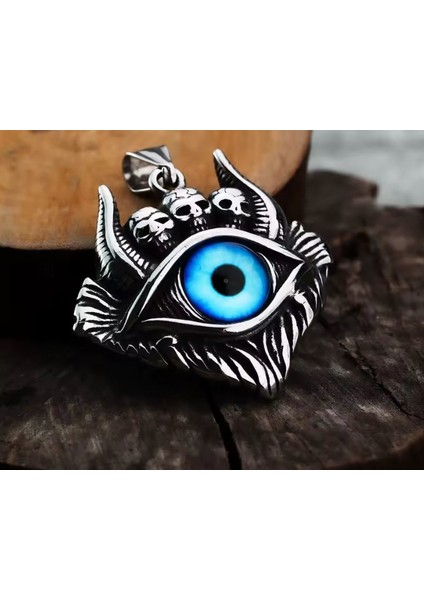 Voyageaccessory Paslanmaz Çelik Kurukafa Detaylı Evil Eye Mavi Göz Kolye / 65 cm Zincirli fırsatları