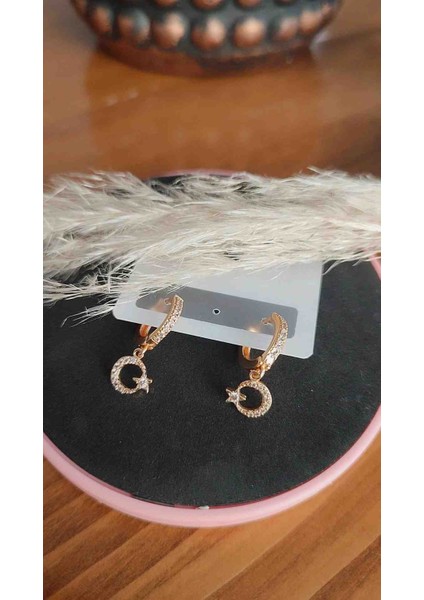 Çelik Zirkon Taşlı Ayyıldız Küpe Kız Çocuk Için Uygundur