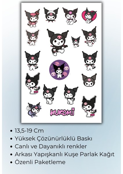 Kuromi Sanrio Sticker Yaklaşık A5 Ebatı Telefon Laptop Notebook Tablet Defter Matara Stiker Etiket