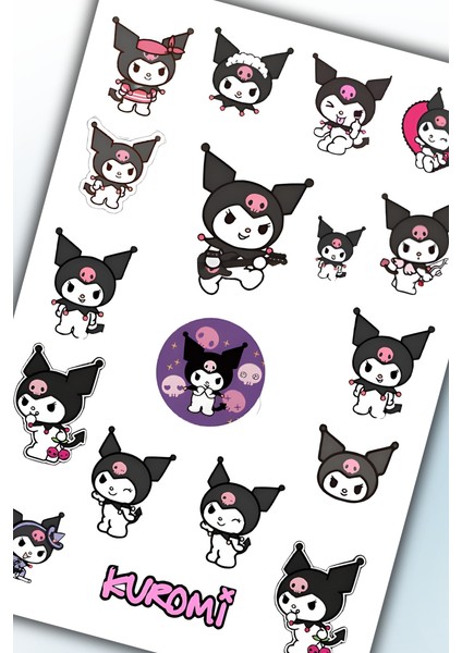 Kuromi Sanrio Sticker Yaklaşık A5 Ebatı Telefon Laptop Notebook Tablet Defter Matara Stiker Etiket