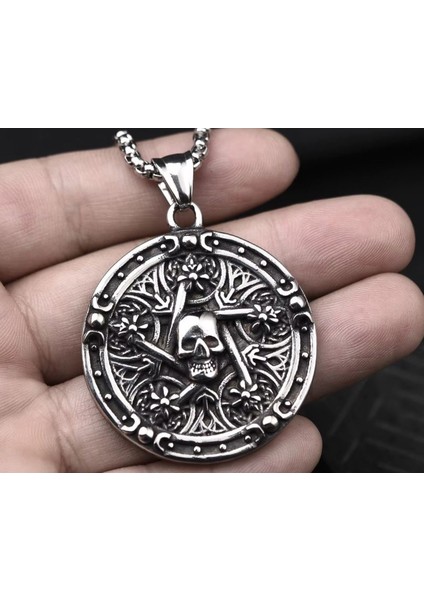 Voyageaccessory Paslanmaz Çelik Çift Taraflı Kullanım Pentagram Kolye / 65 cm Zincirli - Pentagram Yıldızı Kolye fırsatları