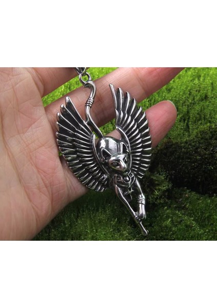 Voyageaccessory Antik Mısır Tanrıça Bastet Sfenks Kedi Madalyon Kolye / 65 cm Zincirli