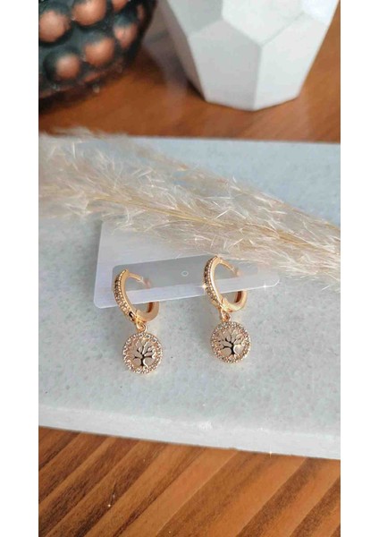 Çelik Hayat Ağacı Zirkon Taşlı Kız Çocuk/yetişkin Küpesi