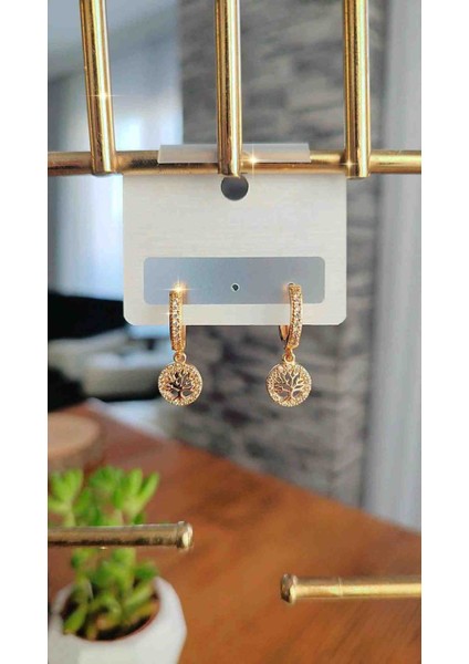 Çelik Hayat Ağacı Zirkon Taşlı Kız Çocuk/yetişkin Küpesi modelleri