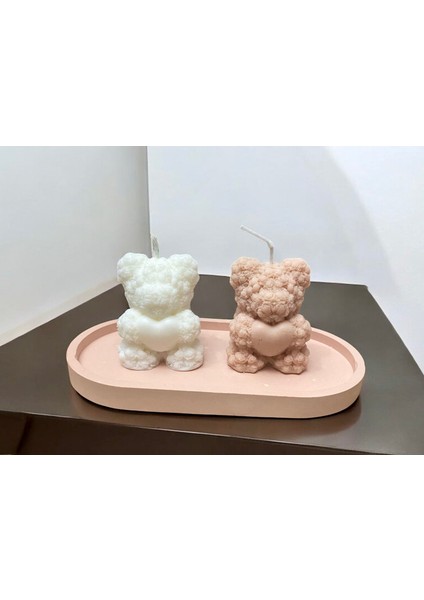 Dekoratif Tabakta Ikili Ayıcık Soya Wax Vegan Mum Set