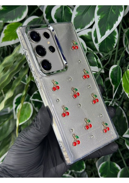 Samsung Galaxy S24 Ultra Kalpli / Kurdeleli / Kirazlı Simli Kılıf