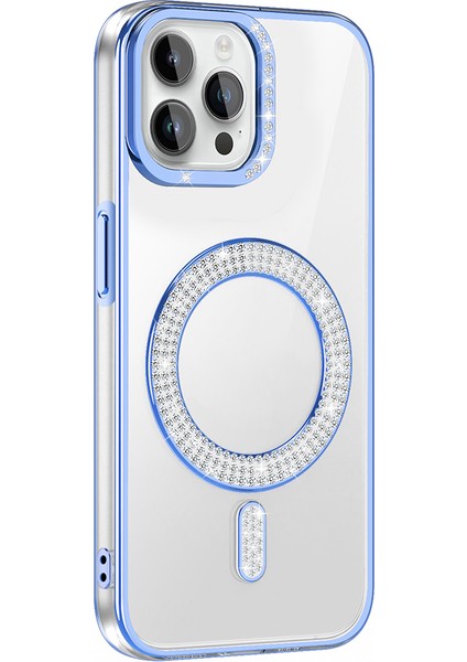 Apple iPhone 12 Kılıf Pırlanta Taş Tasarımlı Kablosuz Şarj Özellikli Karetta Silikon Kapak