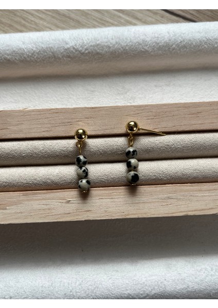 Minimal Bıldırcın Jasper Taşı Altın Kaplama Top Küpe