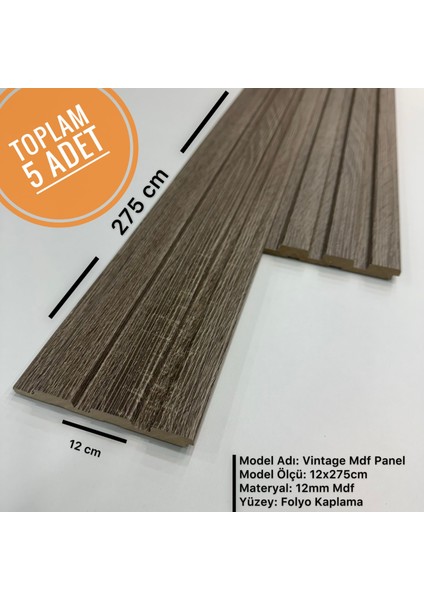 12 cm x 275 cm Mdf Lambri Duvar Paneli - 5 Adet (1,54M²)